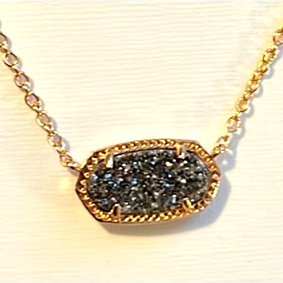 NEW Kendra Scott Elisa Gold Pendant Necklace in Platinum Drusy - Picture 7 of 10